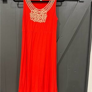 Vibrant tangerine/coral Dress with Lace Detail